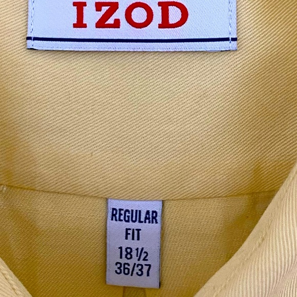 IZOD Regular Fit, Color Yellow Neck Size 18 1/2 Sleeve Size 36/37 Condition New - Picture 2 of 2